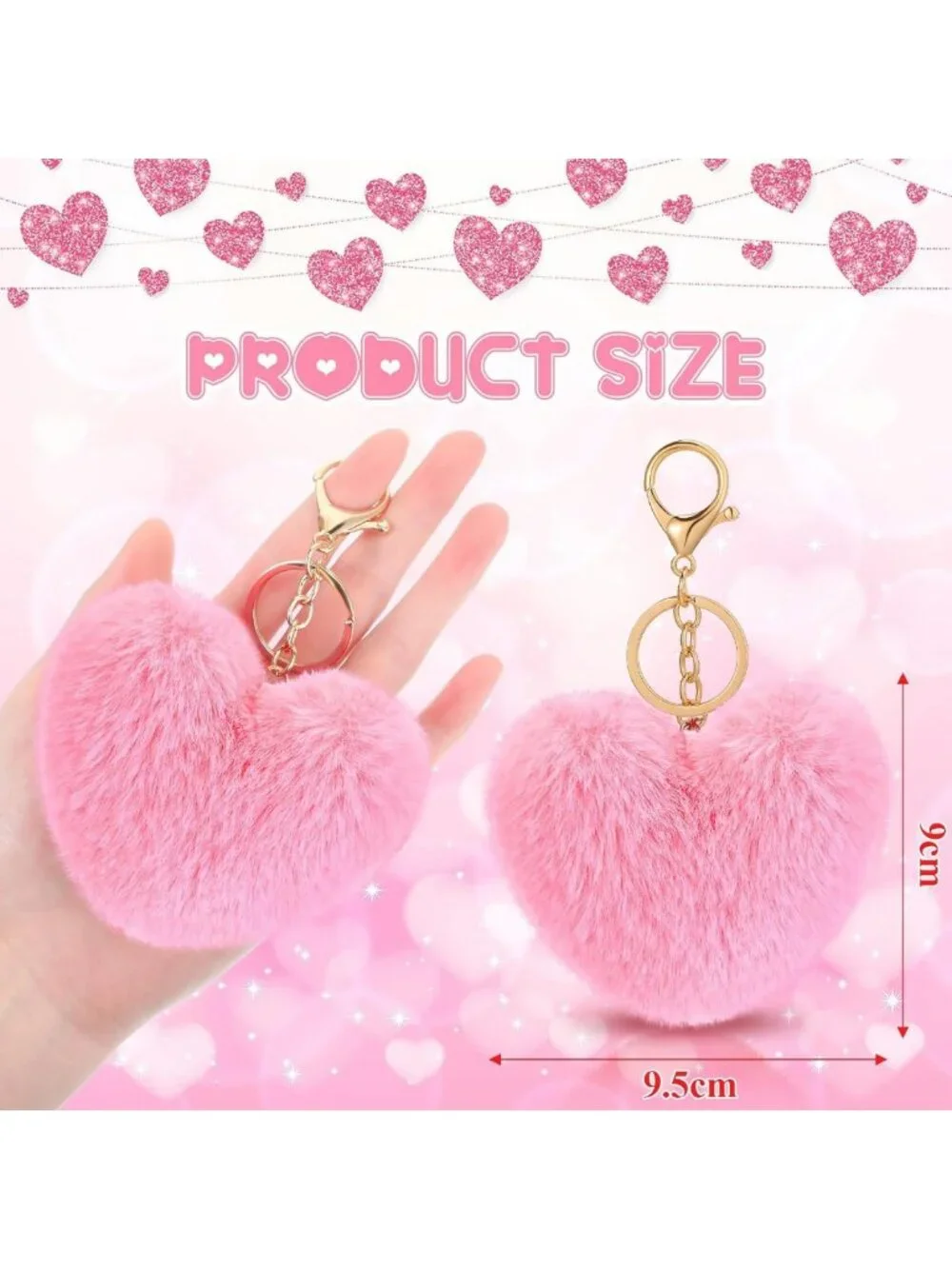 24 Pcs Valentine's Day Fluffy Heart Pom Pom Keychains - Cute Backpack